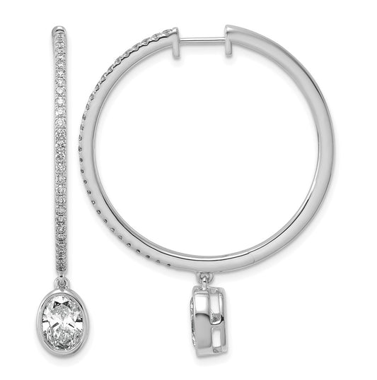 True Origin 14k White Gold 2 5/8 carat Lab Grown Diamond VS+ F+ Complete Oval Bezel-Set Dangle In/Out Hoop Earrings