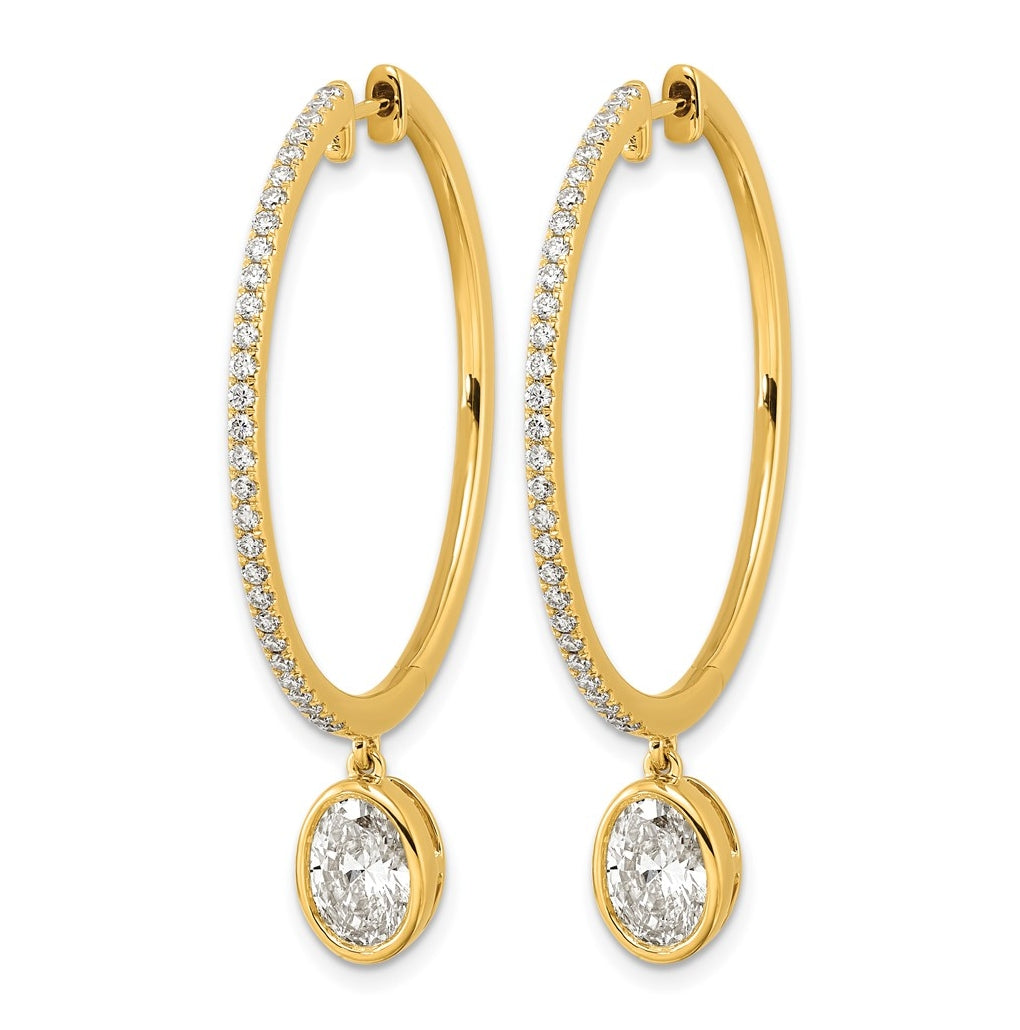 14K Yellow Gold Certified Oval Bezel Dangle Lab Grown Diamond VS+ F+ Hoop Earrings