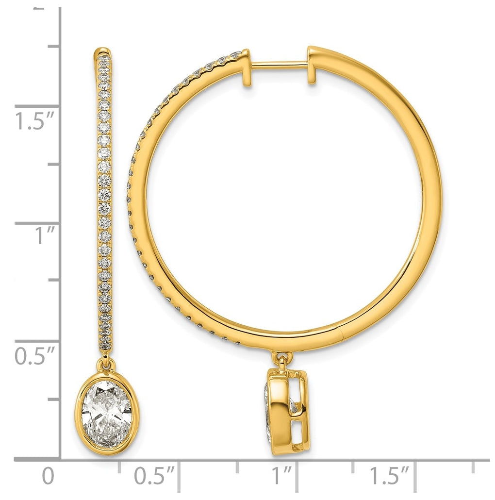 14K Yellow Gold Certified Oval Bezel Dangle Lab Grown Diamond VS+ F+ Hoop Earrings