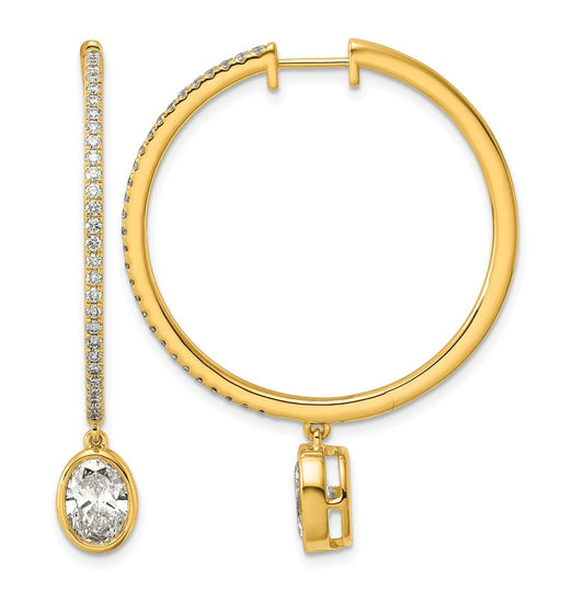 True Origin 14k Yellow Gold 2 5/8 carat Lab Grown Diamond VS+ F+ Complete Oval Bezel-Set Dangle In/Out Hoop Earrings
