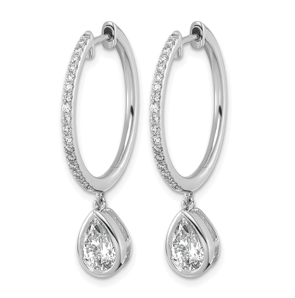 True Origin 14k White Gold 2 3/8 carat Lab Grown Diamond VS+ F+ Complete Pear Bezel-Set Dangle In/Out Hoop Earrings
