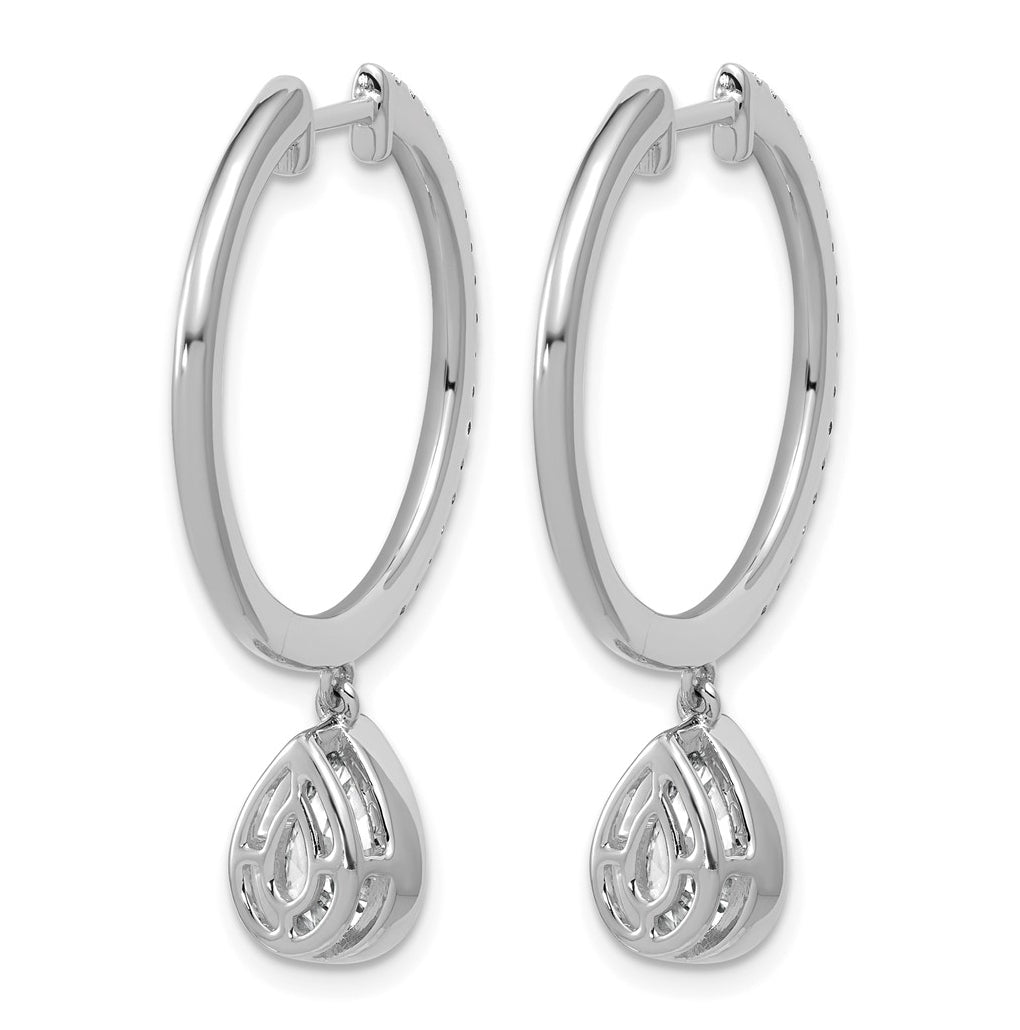 True Origin 14k White Gold 2 3/8 carat Lab Grown Diamond VS+ F+ Complete Pear Bezel-Set Dangle In/Out Hoop Earrings