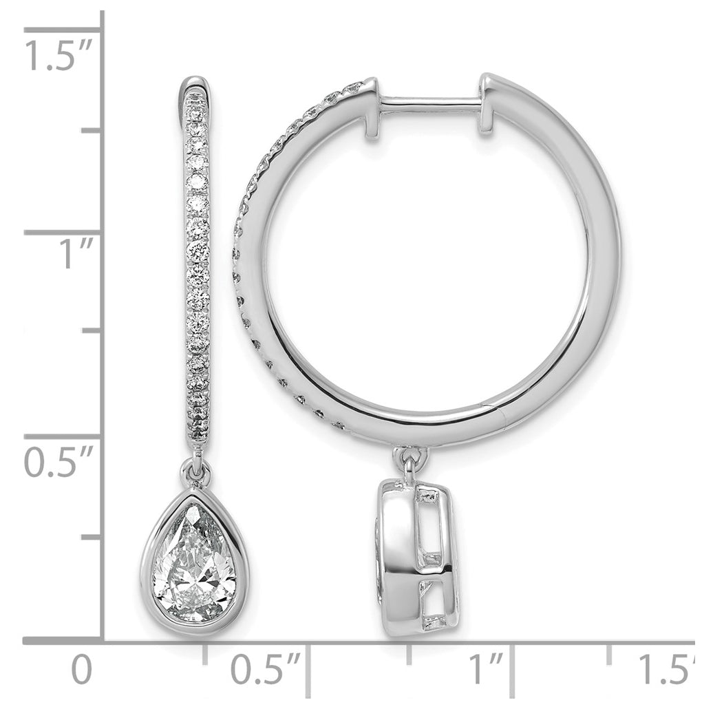 True Origin 14k White Gold 2 3/8 carat Lab Grown Diamond VS+ F+ Complete Pear Bezel-Set Dangle In/Out Hoop Earrings
