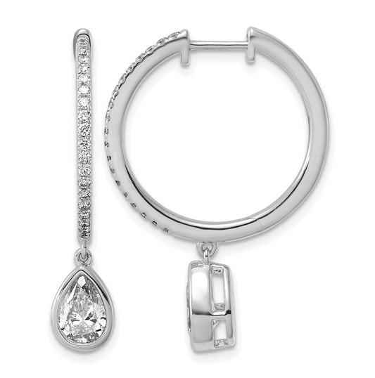True Origin 14k White Gold 2 3/8 carat Lab Grown Diamond VS+ F+ Complete Pear Bezel-Set Dangle In/Out Hoop Earrings
