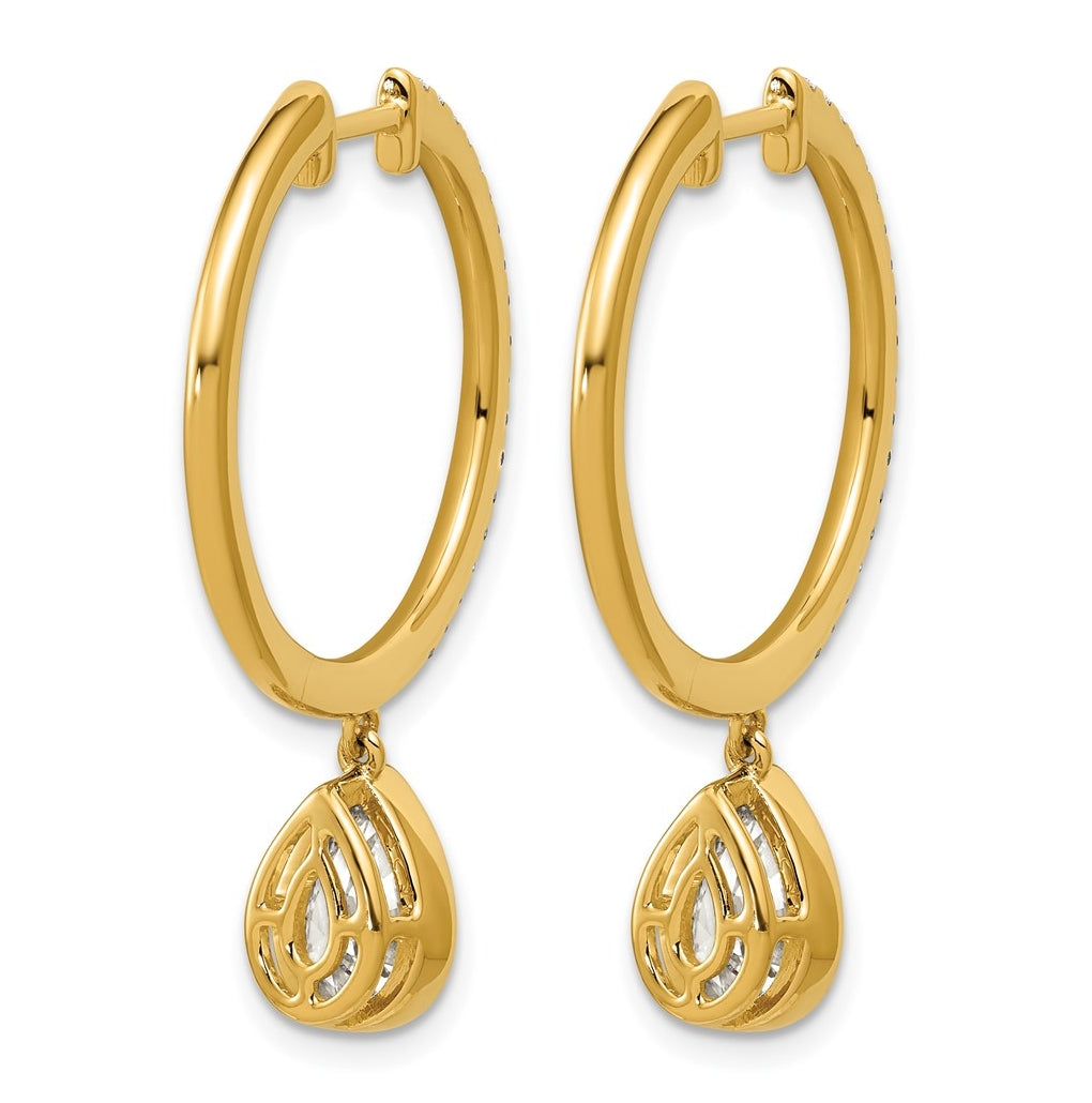True Origin 14k Yellow Gold 2 3/8 carat Lab Grown Diamond VS+ F+ Complete Pear Bezel-Set Dangle In/Out Hoop Earrings