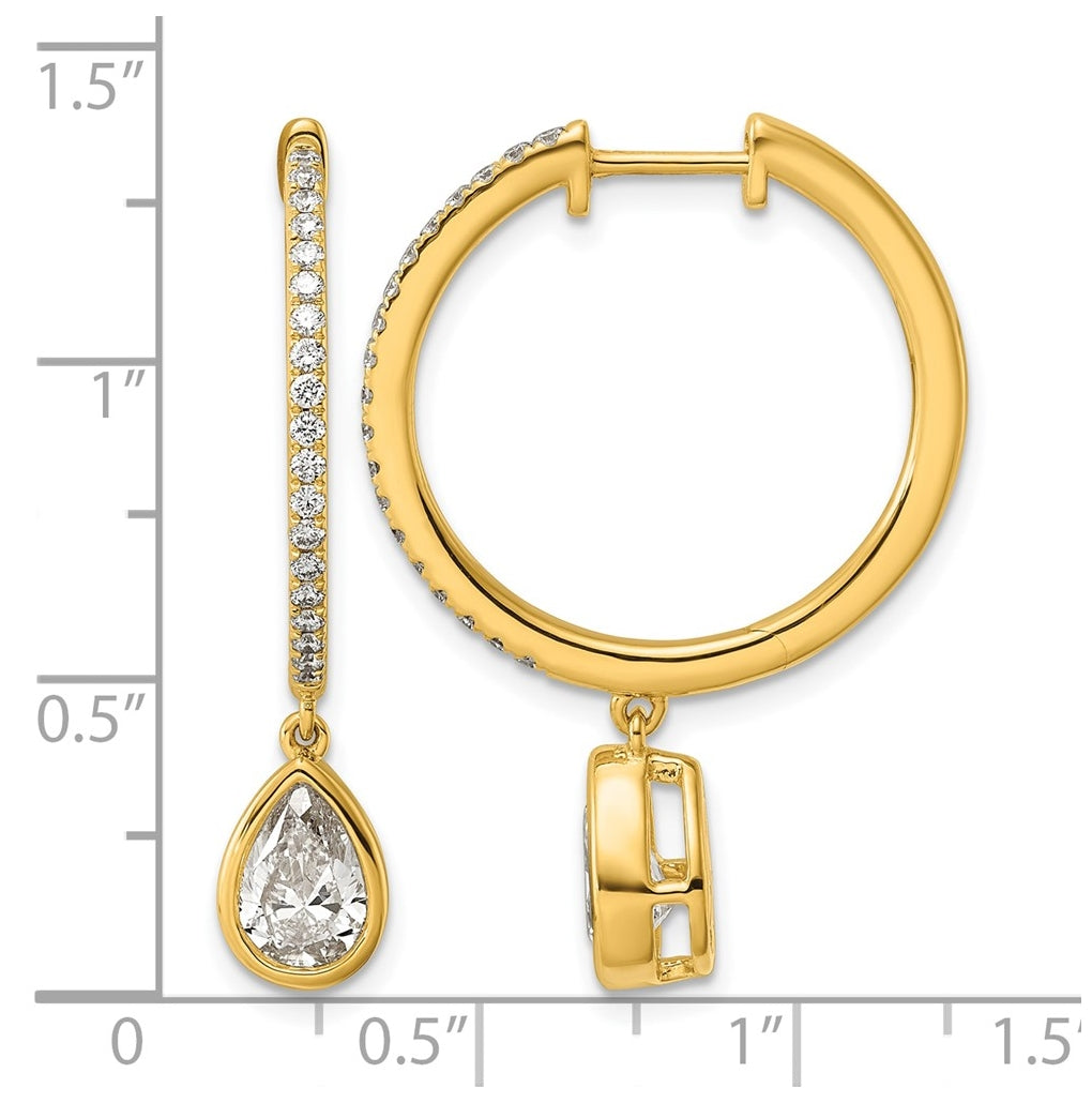 True Origin 14k Yellow Gold 2 3/8 carat Lab Grown Diamond VS+ F+ Complete Pear Bezel-Set Dangle In/Out Hoop Earrings