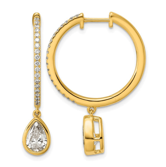 True Origin 14k Yellow Gold 2 3/8 carat Lab Grown Diamond VS+ F+ Complete Pear Bezel-Set Dangle In/Out Hoop Earrings