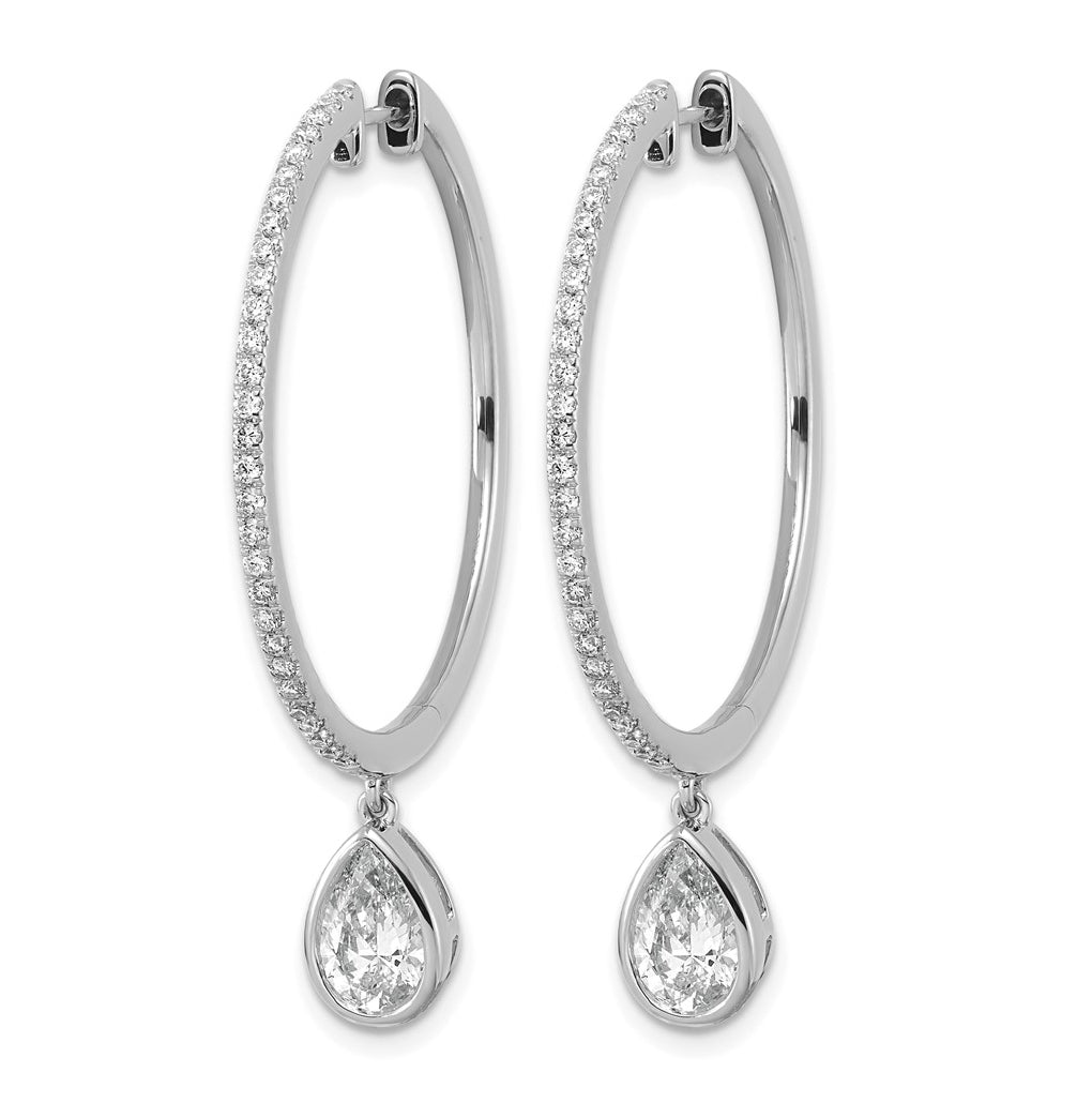 True Origin 14k White Gold 2 5/8 carat Lab Grown Diamond VS+ F+ Complete Pear Bezel-Set Dangle In/Out Hoop Earrings