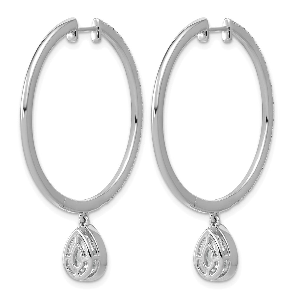 True Origin 14k White Gold 2 5/8 carat Lab Grown Diamond VS+ F+ Complete Pear Bezel-Set Dangle In/Out Hoop Earrings