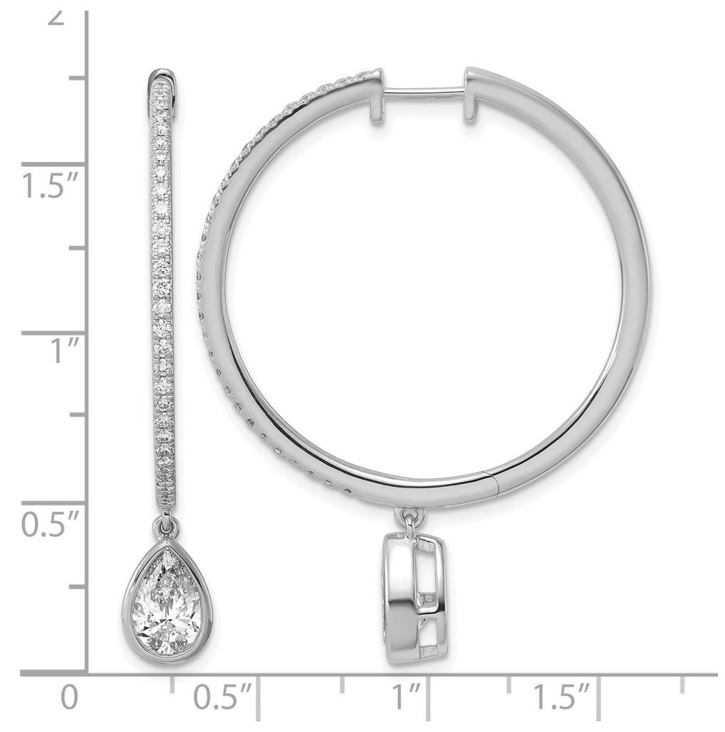 True Origin 14k White Gold 2 5/8 carat Lab Grown Diamond VS+ F+ Complete Pear Bezel-Set Dangle In/Out Hoop Earrings