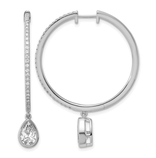 True Origin 14k White Gold 2 5/8 carat Lab Grown Diamond VS+ F+ Complete Pear Bezel-Set Dangle In/Out Hoop Earrings