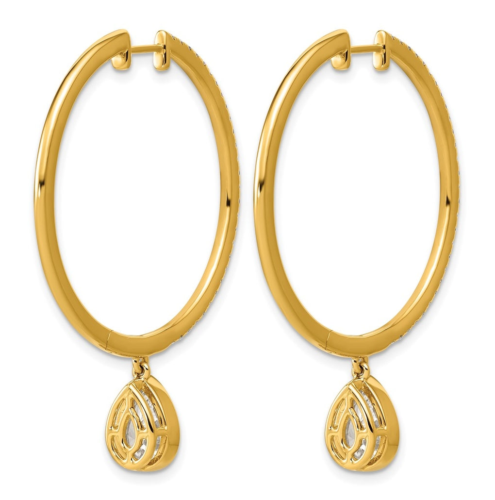 True Origin 14k Yellow Gold 2 5/8 carat Lab Grown Diamond VS+ F+ Complete Pear Bezel-Set Dangle In/Out Hoop Earrings