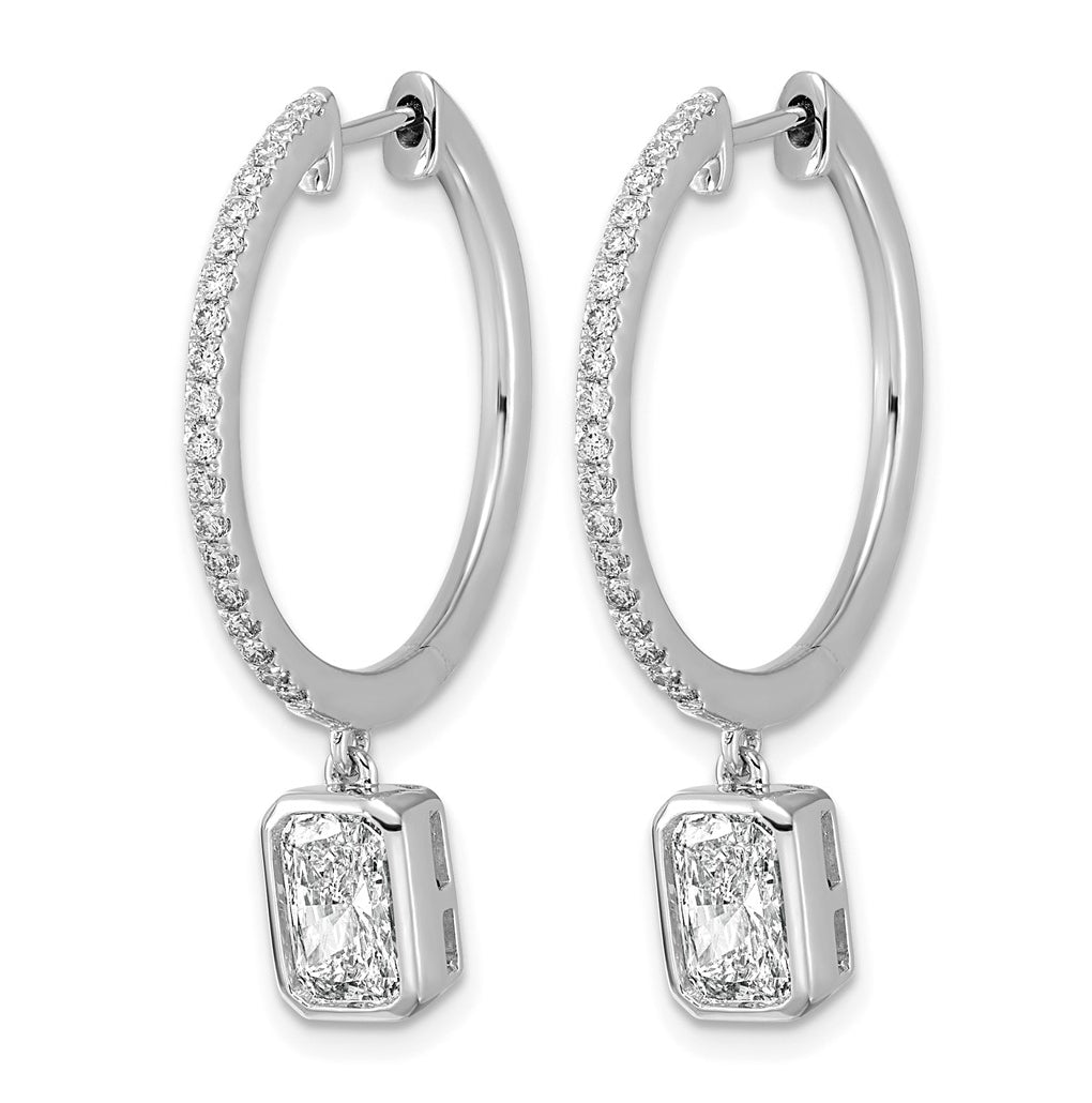 True Origin 14k White Gold 2 3/8 carat Lab Grown Diamond VS+ F+ Complete Radiant Bezel-Set Dangle In/Out Hoop Earrings