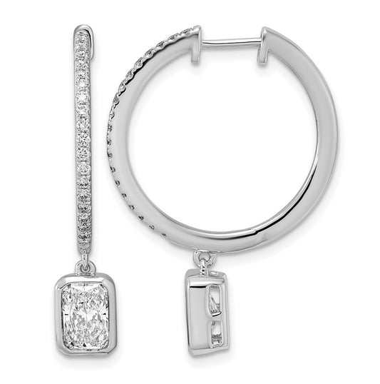 True Origin 14k White Gold 2 3/8 carat Lab Grown Diamond VS+ F+ Complete Radiant Bezel-Set Dangle In/Out Hoop Earrings