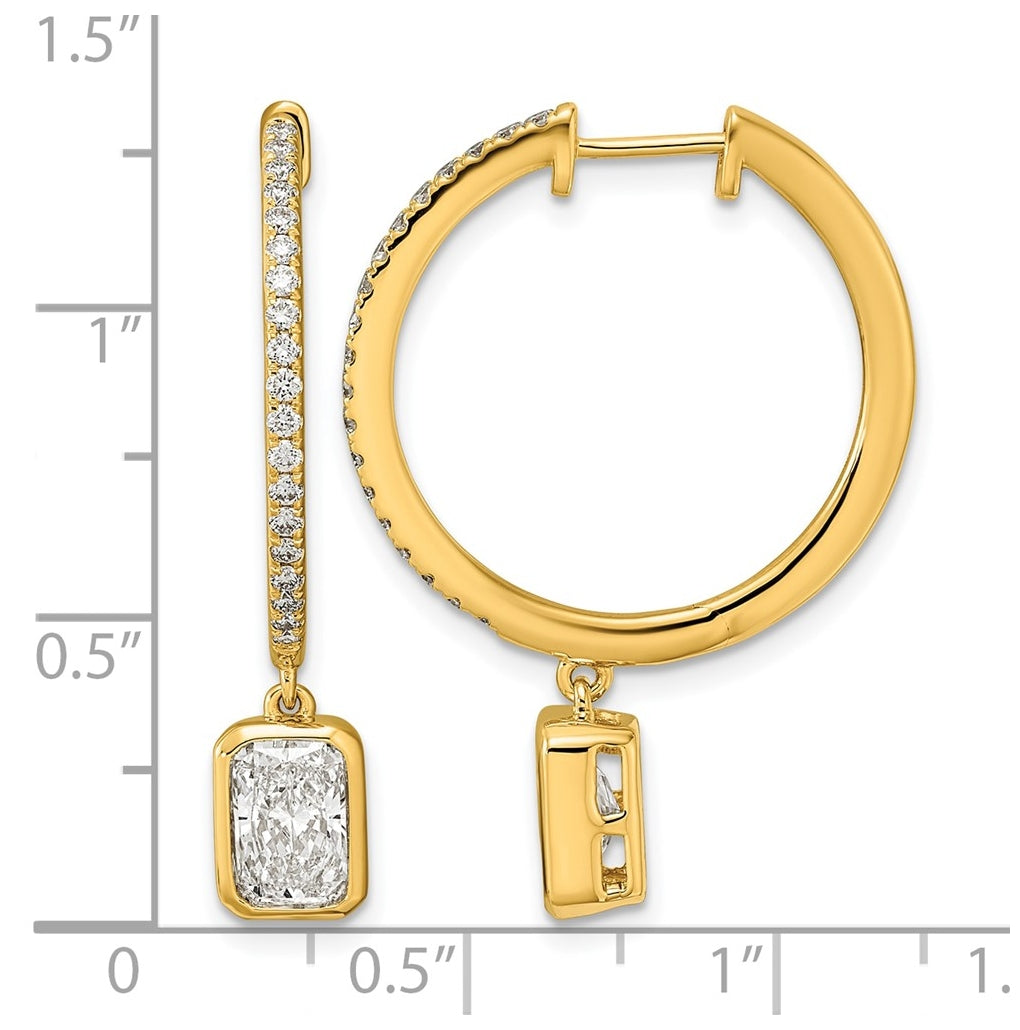 14K Yellow Gold Certified Emerald Bezel Dangle Lab Grown Diamond VS+ F+ Hoop Earrings