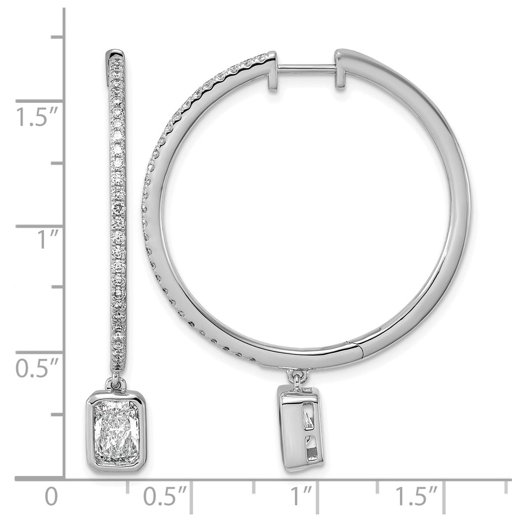 True Origin 14k White Gold 2 5/8 carat Lab Grown Diamond VS+ F+ Complete Radiant Bezel-Set Dangle In/Out Hoop Earrings