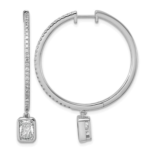 True Origin 14k White Gold 2 5/8 carat Lab Grown Diamond VS+ F+ Complete Radiant Bezel-Set Dangle In/Out Hoop Earrings