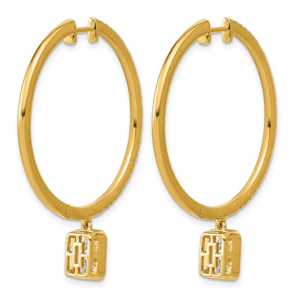 14K Yellow Gold Certified Emerald Bezel Dangle Lab Grown Diamond VS+ F+ Hoop Earrings