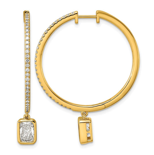 14K Yellow Gold Certified Emerald Bezel Dangle Lab Grown Diamond VS+ F+ Hoop Earrings