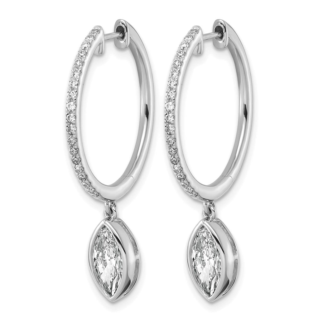True Origin 14k White Gold 2 3/8 carat Lab Grown Diamond VS+ F+ Complete Marquise Bezel-Set Dangle In/Out Hoop Earrings