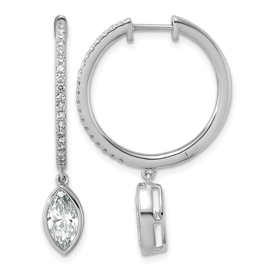 True Origin 14k White Gold 2 3/8 carat Lab Grown Diamond VS+ F+ Complete Marquise Bezel-Set Dangle In/Out Hoop Earrings