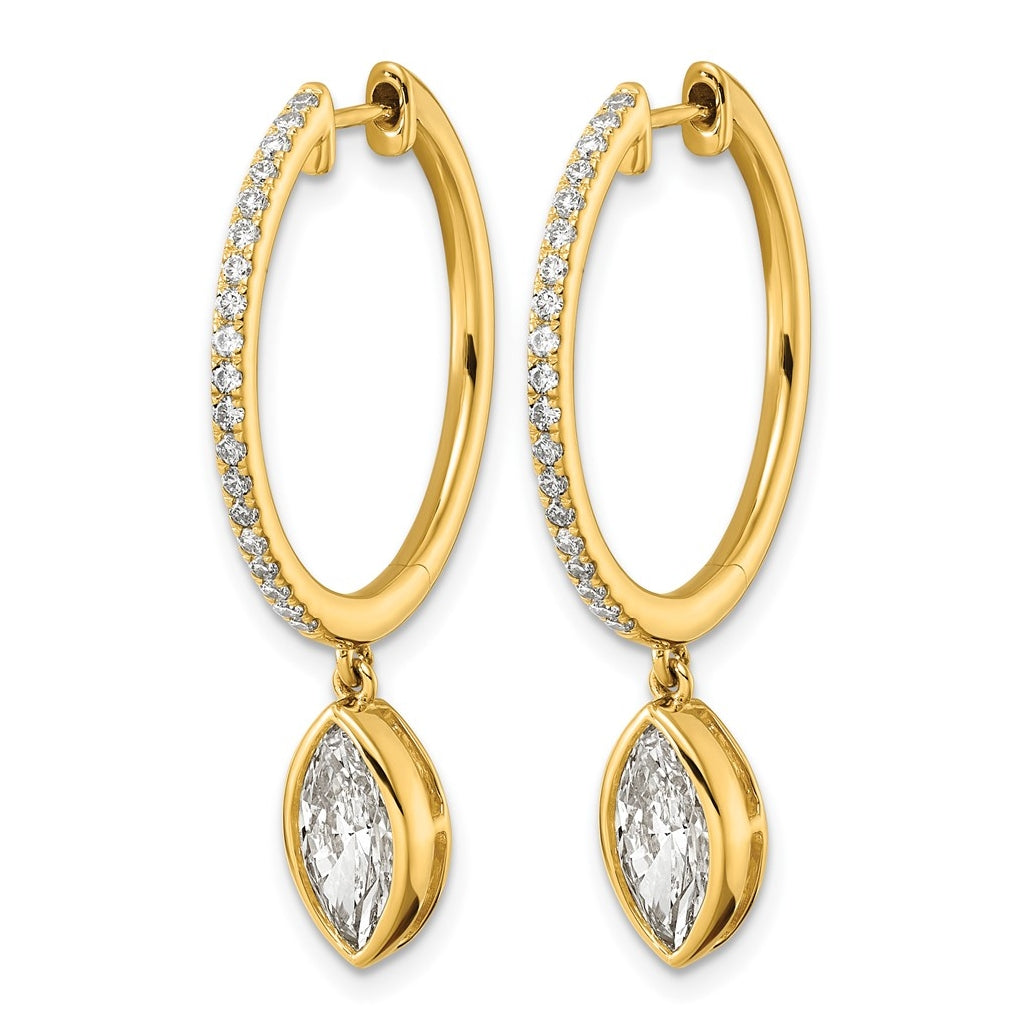14K Yellow Gold Certified Marquise Bezel Dangle Lab Grown Diamond VS+ F+ Hoop Earrings