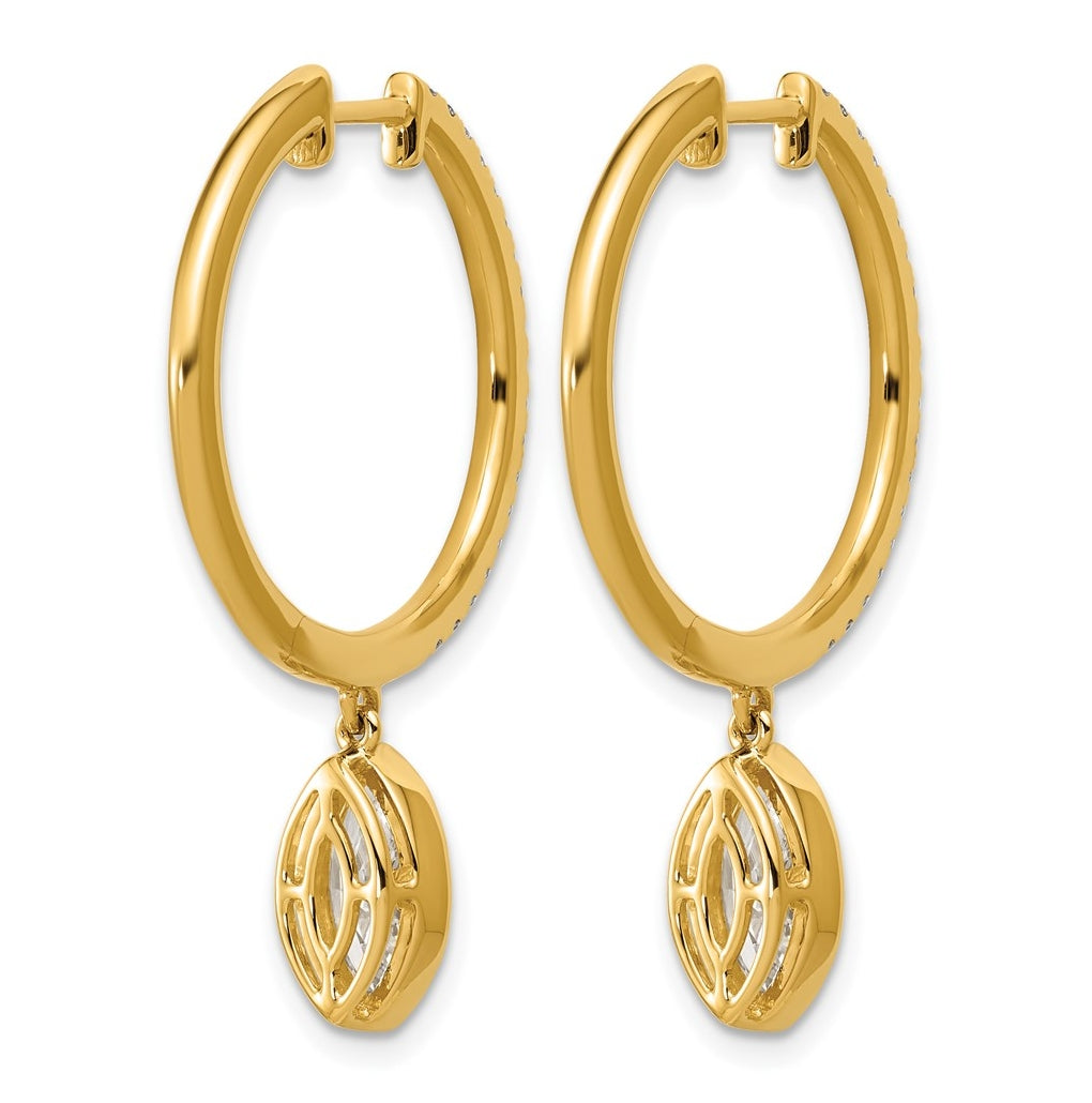 True Origin 14k Yellow Gold 2 3/8 carat Lab Grown Diamond VS+ F+ Complete Marquise Bezel-Set Dangle In/Out Hoop Earrings
