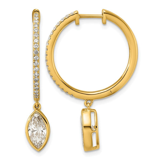 14K Yellow Gold Certified Marquise Bezel Dangle Lab Grown Diamond VS+ F+ Hoop Earrings