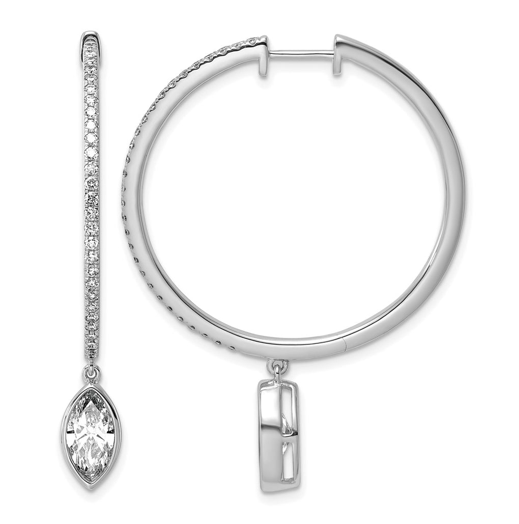 True Origin 14k White Gold 2 5/8 carat Lab Grown Diamond VS+ F+ Complete Marquise Bezel-Set Dangle In/Out Hoop Earrings