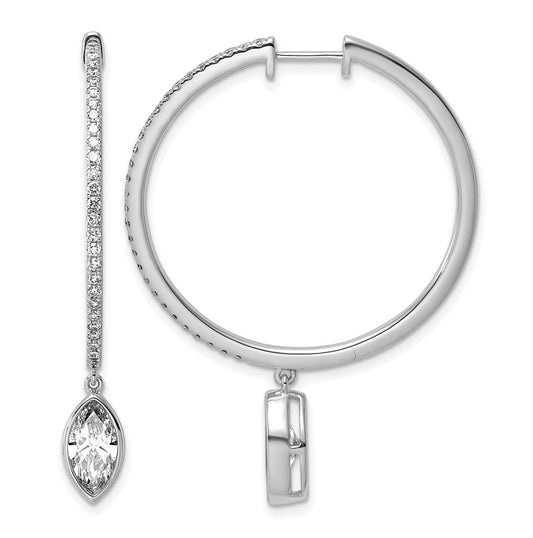 True Origin 14k White Gold 2 5/8 carat Lab Grown Diamond VS+ F+ Complete Marquise Bezel-Set Dangle In/Out Hoop Earrings