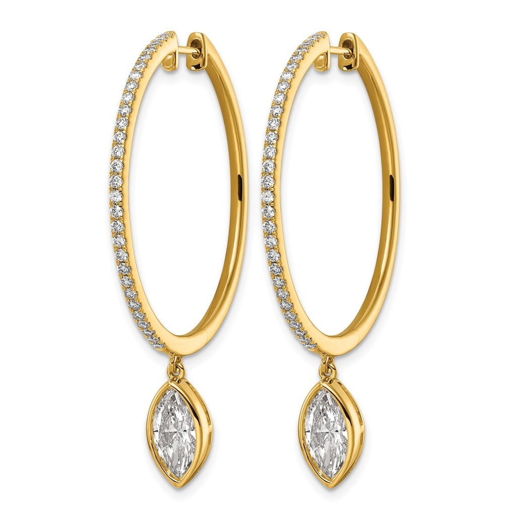 14K Yellow Gold Certified Marquise Bezel Dangle Lab Grown Diamond VS+ F+ Hoop Earrings