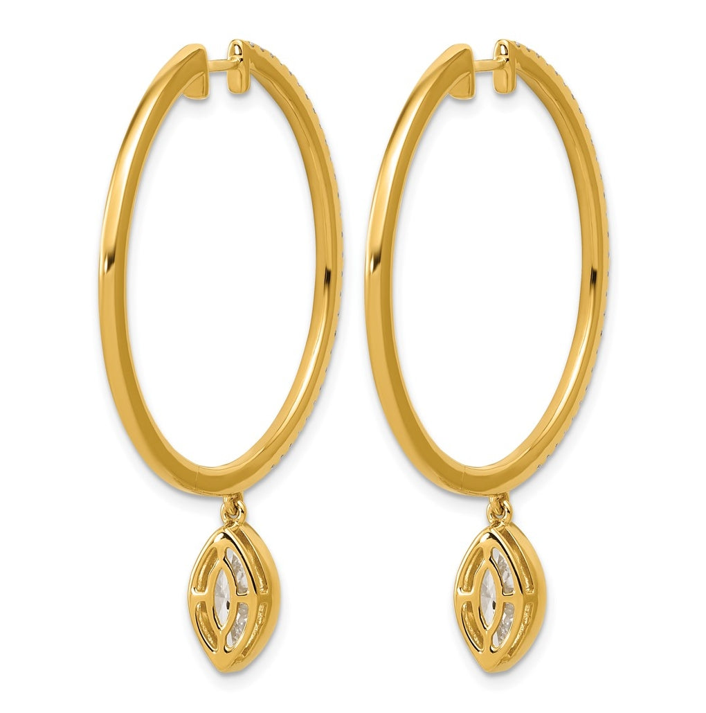 14K Yellow Gold Certified Marquise Bezel Dangle Lab Grown Diamond VS+ F+ Hoop Earrings