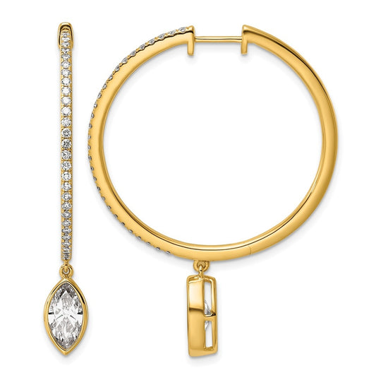 True Origin 14k Yellow Gold 2 5/8 carat Lab Grown Diamond VS+ F+ Complete Marquise Bezel-Set Dangle In/Out Hoop Earrings