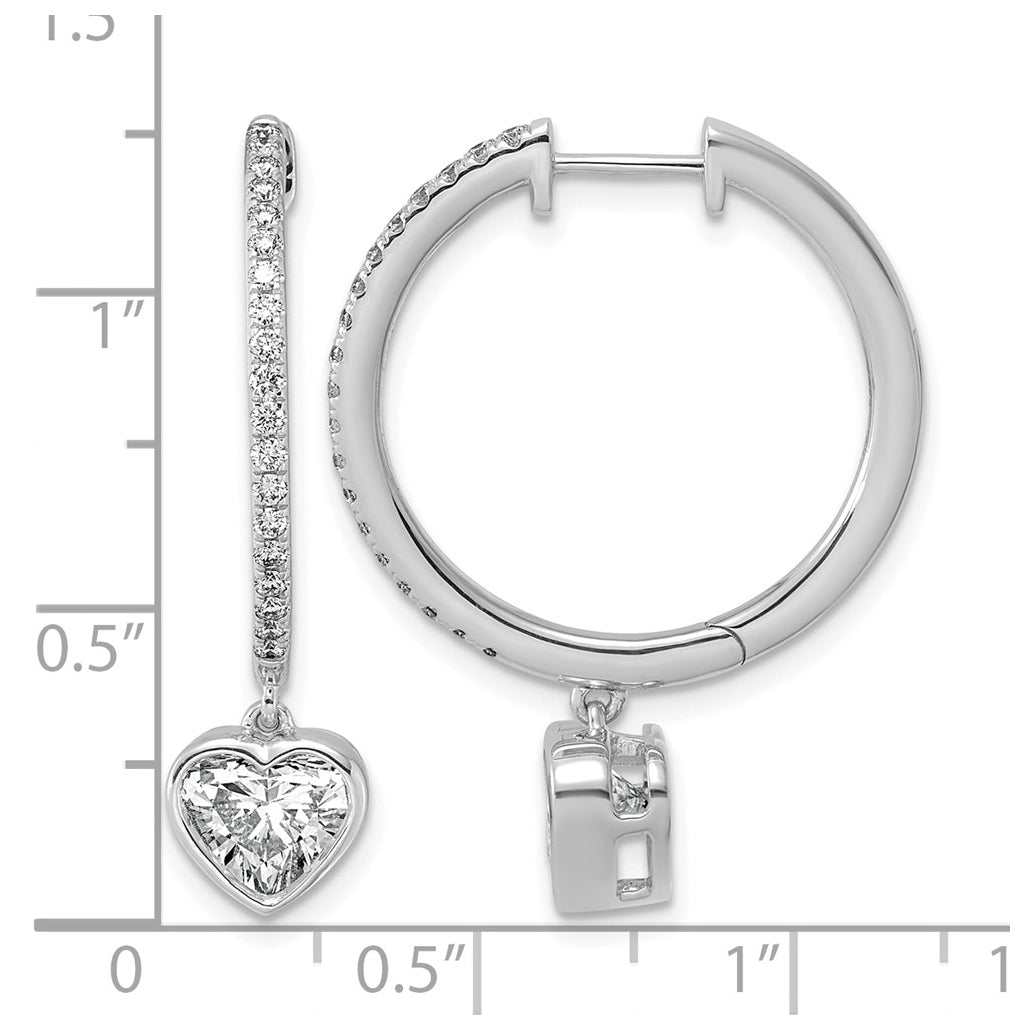 True Origin 14k White Gold 2 3/8 carat Lab Grown Diamond VS+ F+ Complete Heart Bezel-Set Dangle In/Out Hoop Earrings