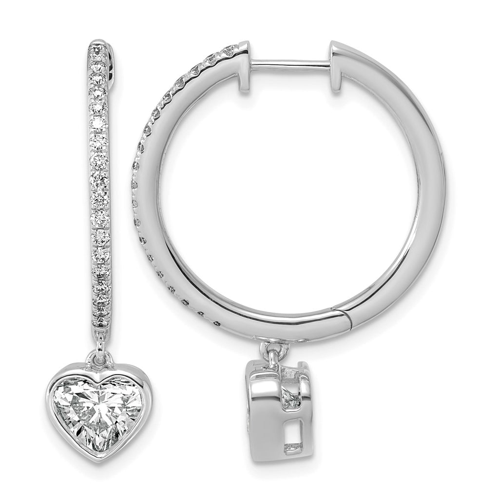 True Origin 14k White Gold 2 3/8 carat Lab Grown Diamond VS+ F+ Complete Heart Bezel-Set Dangle In/Out Hoop Earrings