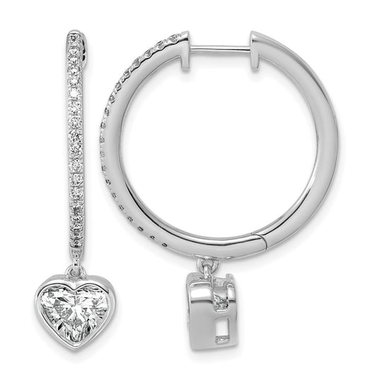 True Origin 14k White Gold 2 3/8 carat Lab Grown Diamond VS+ F+ Complete Heart Bezel-Set Dangle In/Out Hoop Earrings