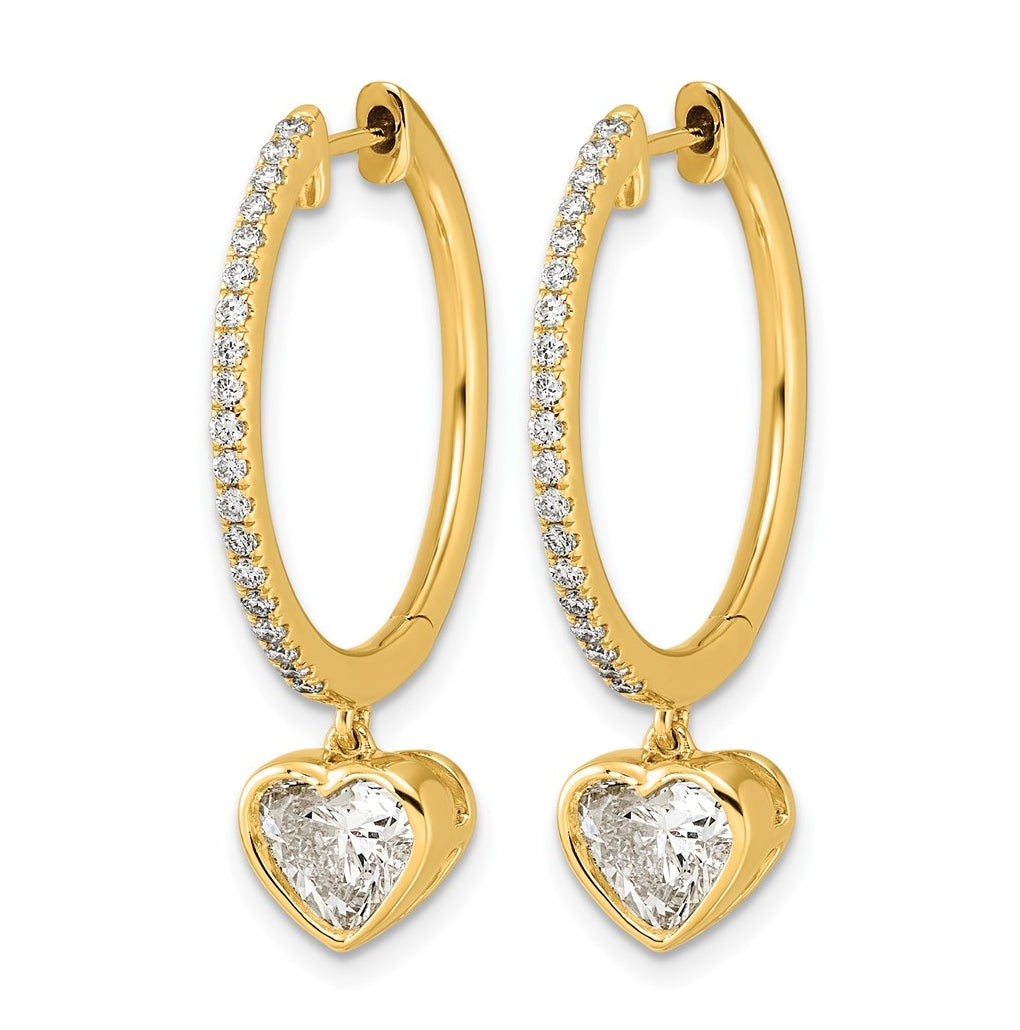 True Origin 14k Yellow Gold 2 3/8 carat Lab Grown Diamond VS+ F+ Complete Heart Bezel-Set Dangle In/Out Hoop Earrings