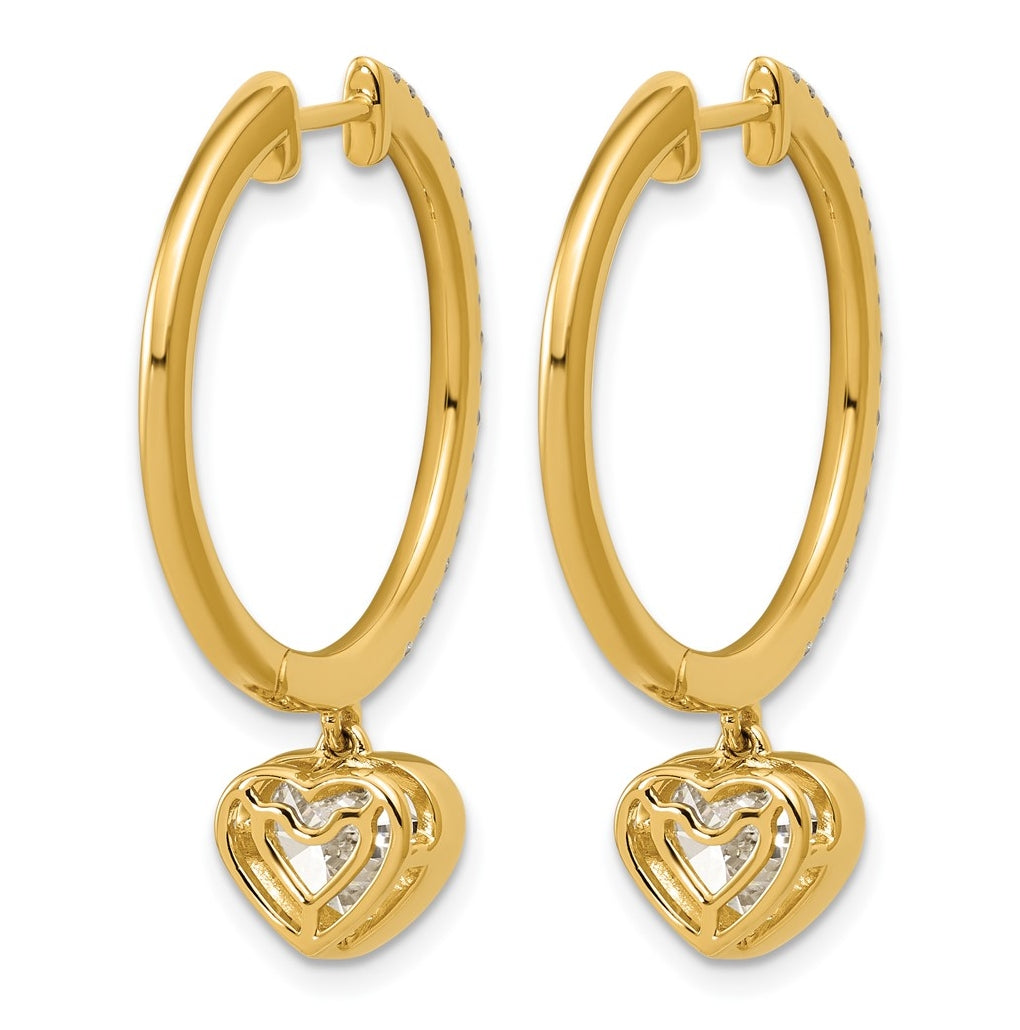 True Origin 14k Yellow Gold 2 3/8 carat Lab Grown Diamond VS+ F+ Complete Heart Bezel-Set Dangle In/Out Hoop Earrings