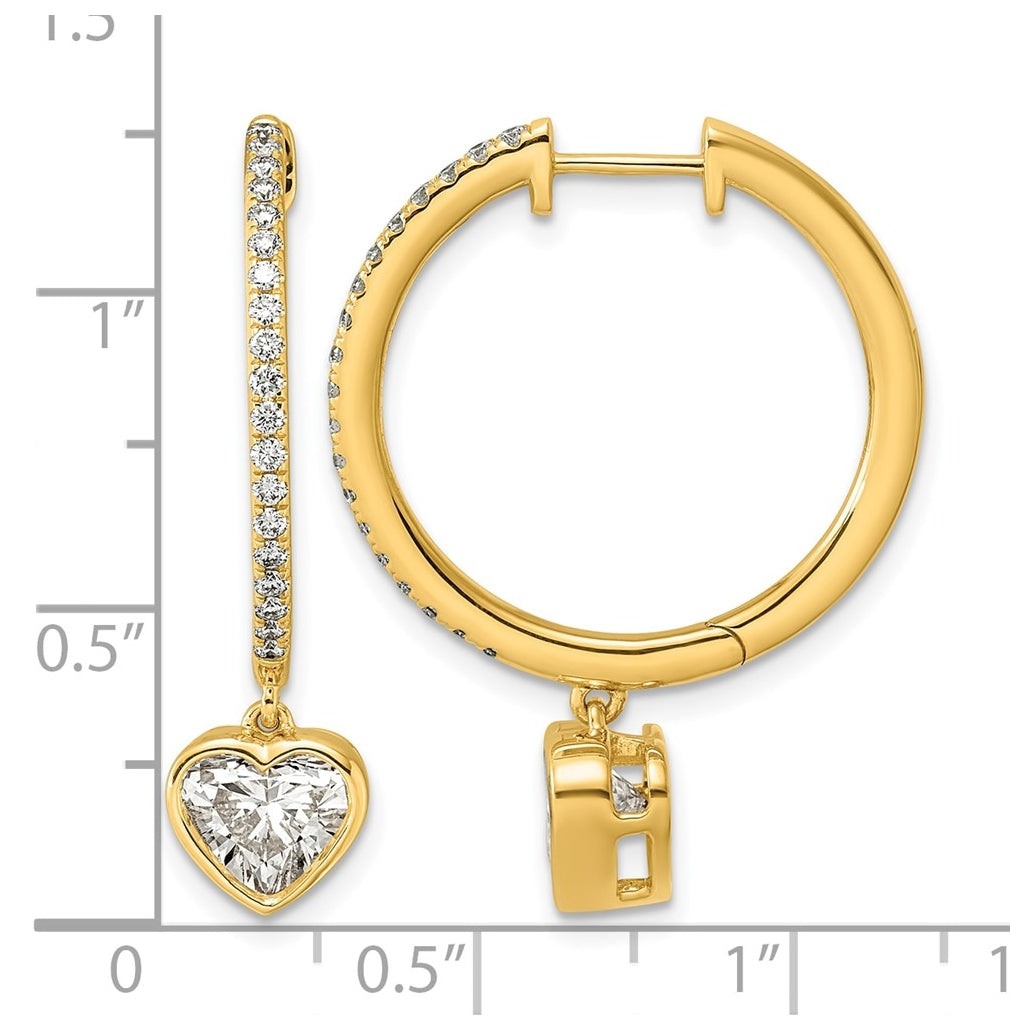 True Origin 14k Yellow Gold 2 3/8 carat Lab Grown Diamond VS+ F+ Complete Heart Bezel-Set Dangle In/Out Hoop Earrings