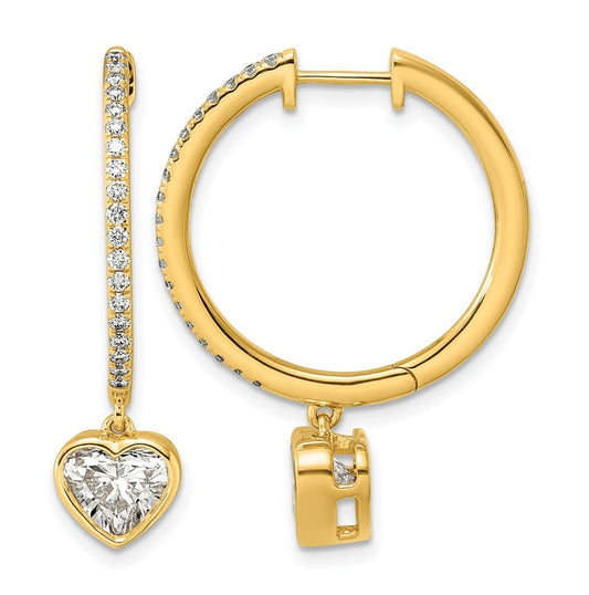 True Origin 14k Yellow Gold 2 3/8 carat Lab Grown Diamond VS+ F+ Complete Heart Bezel-Set Dangle In/Out Hoop Earrings