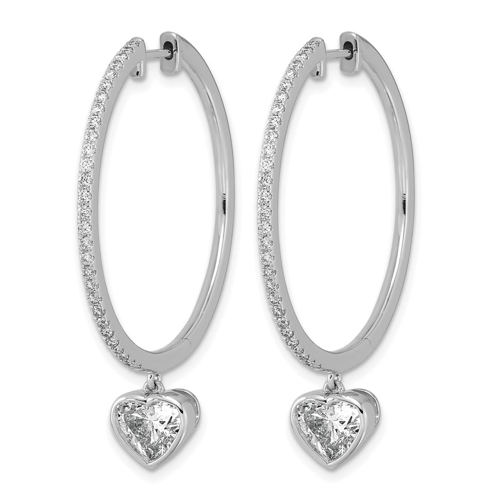 True Origin 14k White Gold 2 1/4 carat Lab Grown Diamond VS+ F+ Complete Heart Bezel-Set Dangle In/Out Hoop Earrings