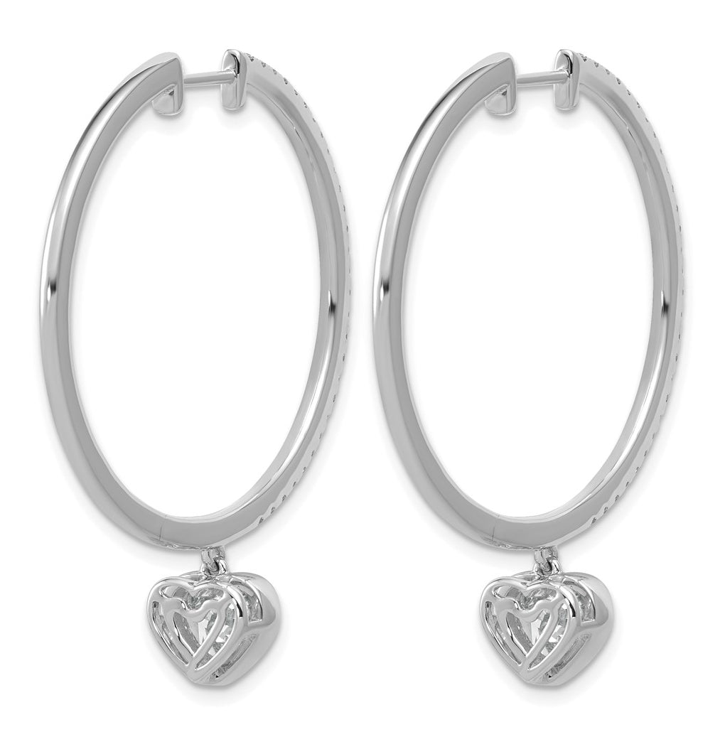 True Origin 14k White Gold 2 1/4 carat Lab Grown Diamond VS+ F+ Complete Heart Bezel-Set Dangle In/Out Hoop Earrings