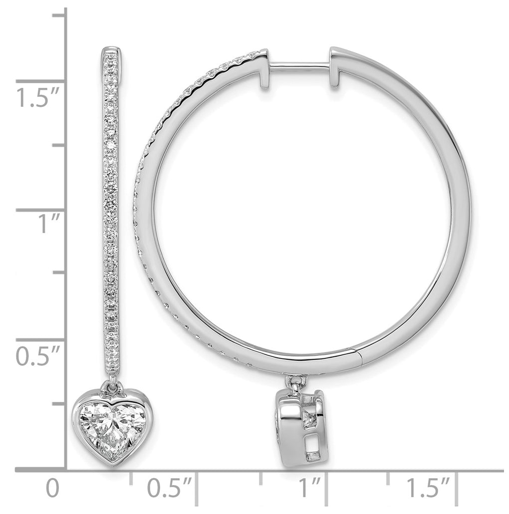 True Origin 14k White Gold 2 1/4 carat Lab Grown Diamond VS+ F+ Complete Heart Bezel-Set Dangle In/Out Hoop Earrings