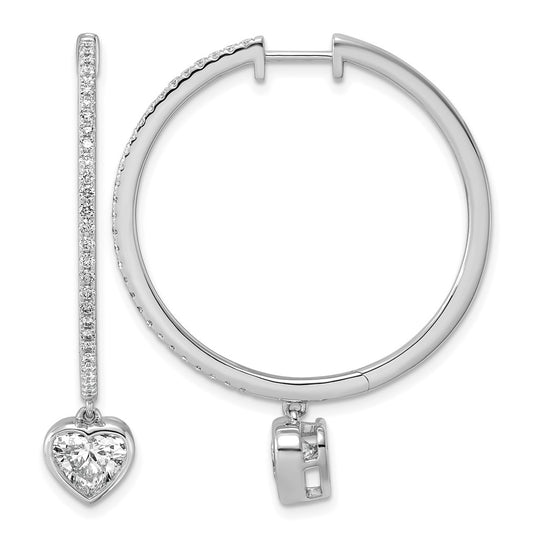 True Origin 14k White Gold 2 1/4 carat Lab Grown Diamond VS+ F+ Complete Heart Bezel-Set Dangle In/Out Hoop Earrings