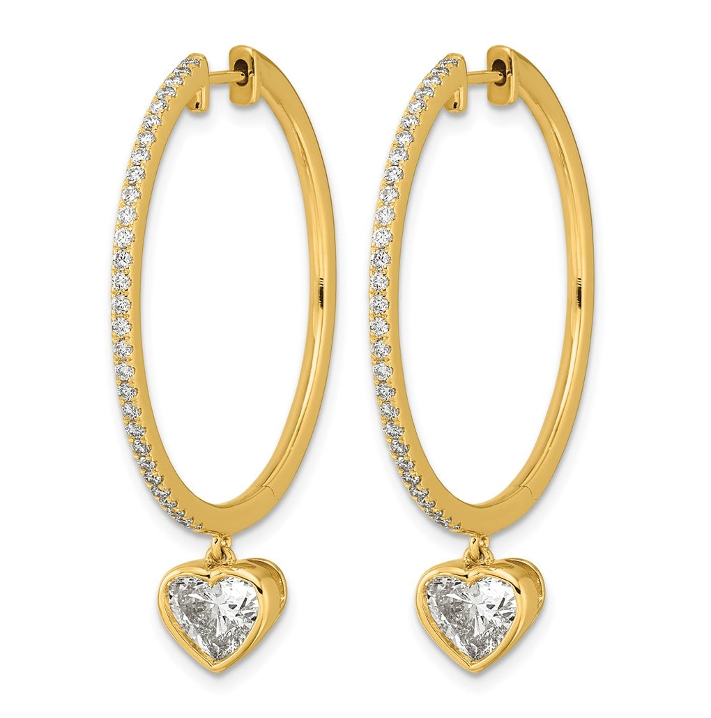 True Origin 14k Yellow Gold 2 1/4 carat Lab Grown Diamond VS+ F+ Complete Heart Bezel-Set Dangle In/Out Hoop Earrings