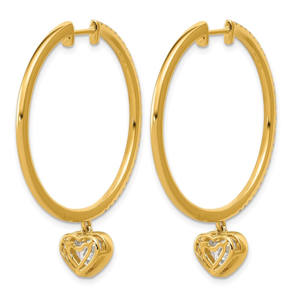 True Origin 14k Yellow Gold 2 1/4 carat Lab Grown Diamond VS+ F+ Complete Heart Bezel-Set Dangle In/Out Hoop Earrings