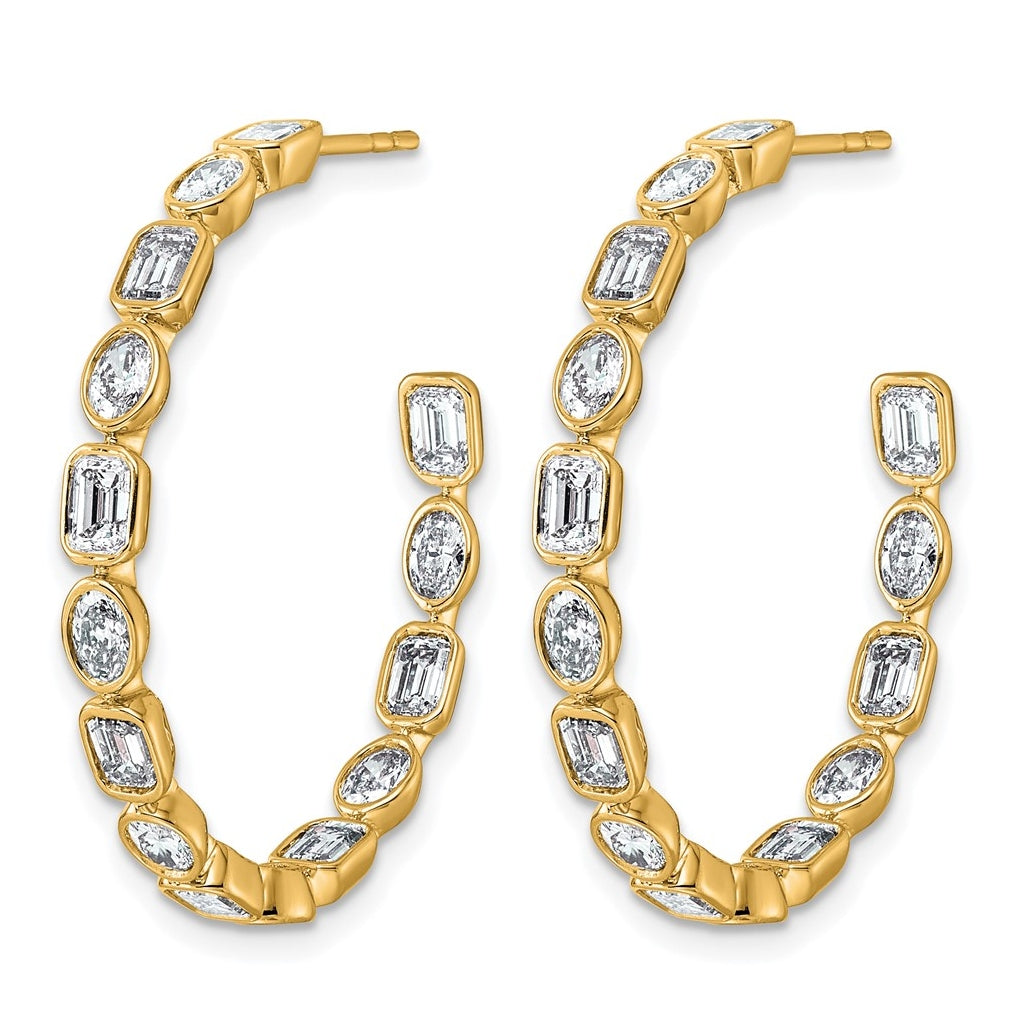 True Origin 14k Yellow Gold 3 3/8 carat Lab Grown Diamond VS+ F+ Complete Mixed Bezel-Set Post Hoop Earrings