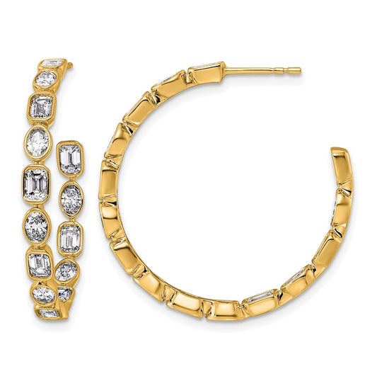 True Origin 14k Yellow Gold 3 3/8 carat Lab Grown Diamond VS+ F+ Complete Mixed Bezel-Set Post Hoop Earrings