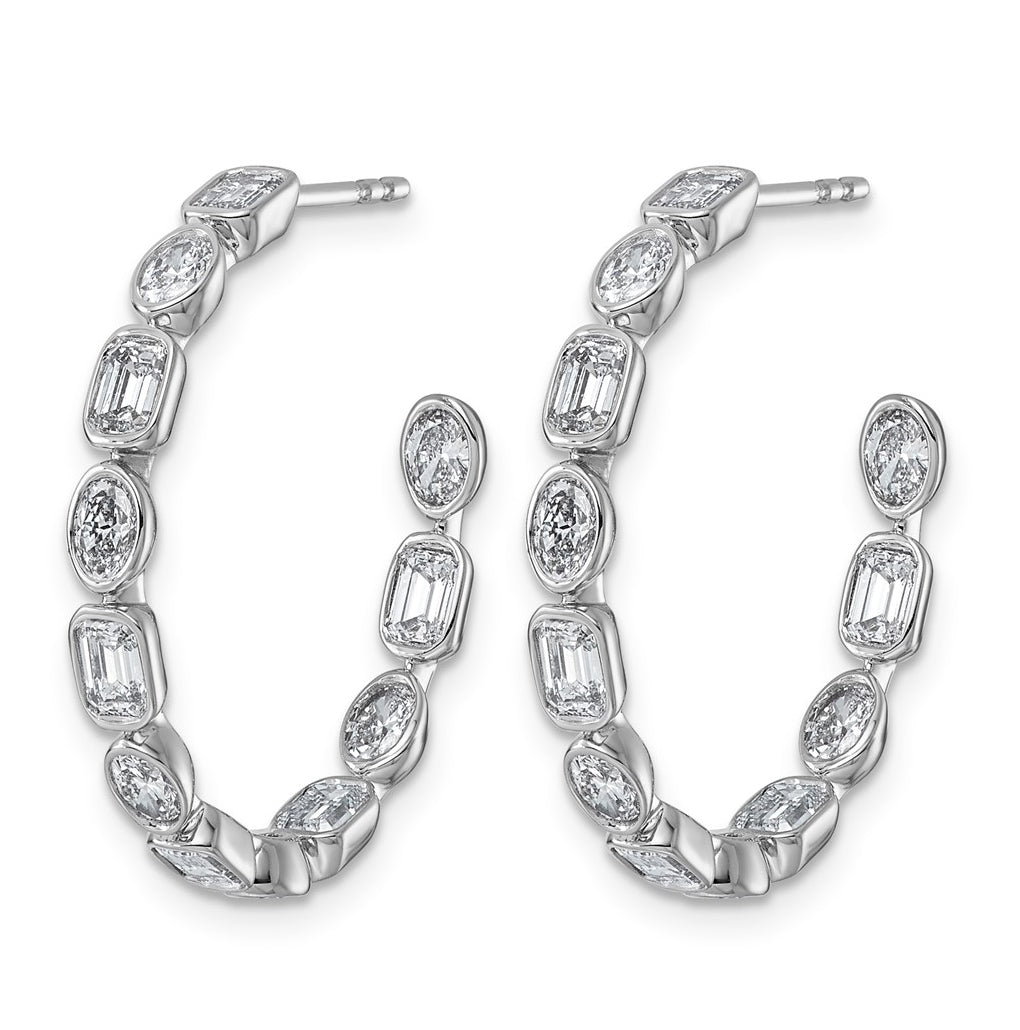 14K White Gold 2 3/4ct Lab Grown Diamond VS+ F+ Post Emerald/Oval Hoop Earrings