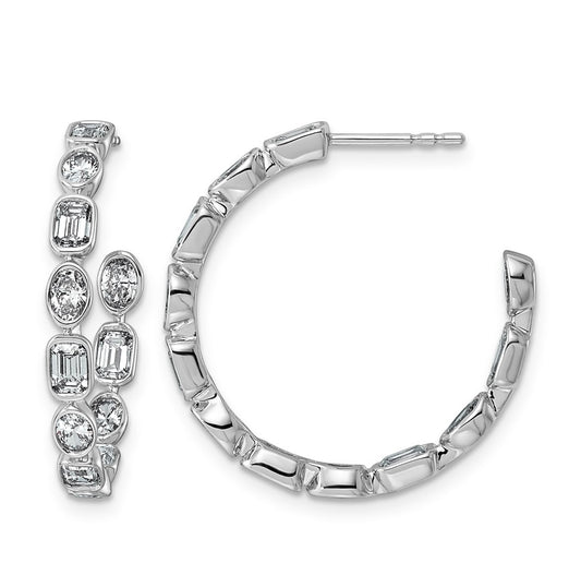 14K White Gold 2 3/4ct Lab Grown Diamond VS+ F+ Post Emerald/Oval Hoop Earrings